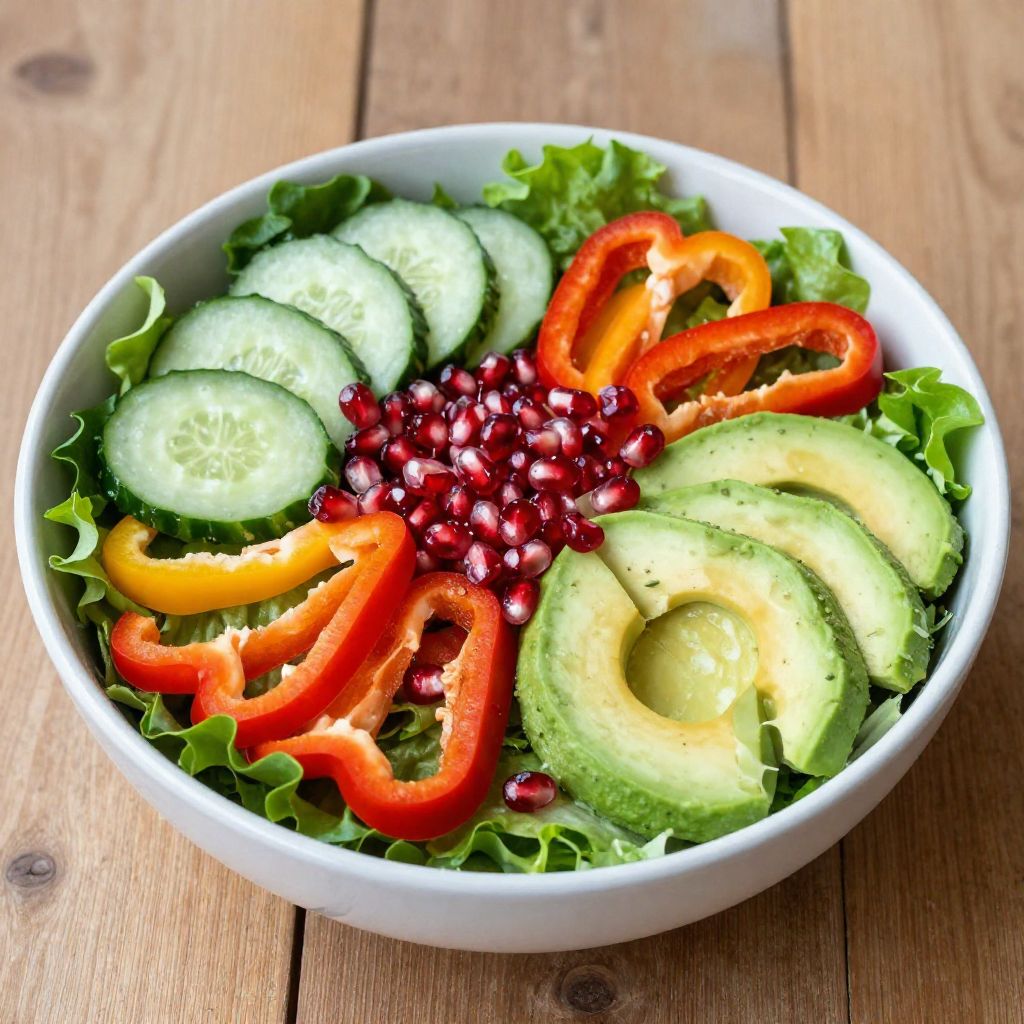 Salatschüssel mit Blattsalat und Avocado, Gurke, Paprika und Granatapfel.jpg